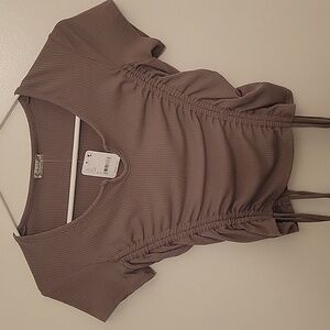 Intimately Free People Taupe Ribbed-Knit Crop Top, sz S